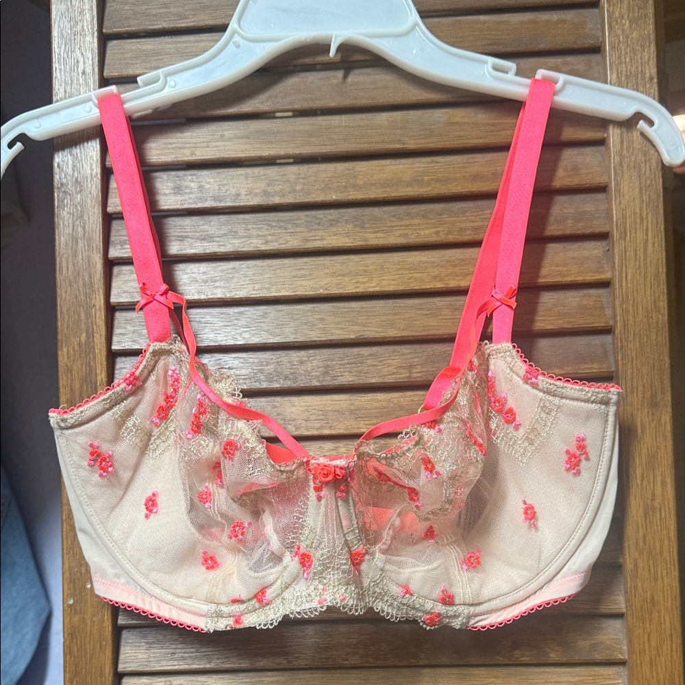 Victoria's Secret Sheer Floral Lace Bra - Pink, Peach and Cream